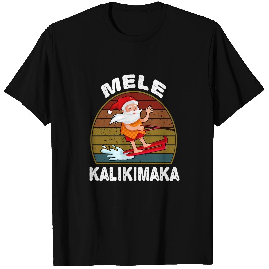 Surf Life Mele Kalikimaka Hawaiian Christmas Hawaii Surfing Santa T-Shirts