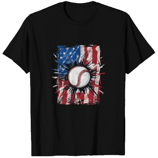 Patriotic Baseball 4th Of July Men USA American Flag Boys T-Shirts