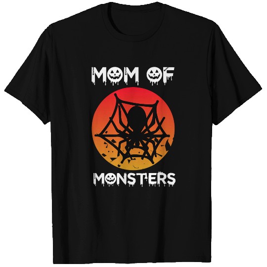 Lacrosse Gift Funny Fall Halloween Mom Of Monsters Spider Retro Sunset T-Shirts