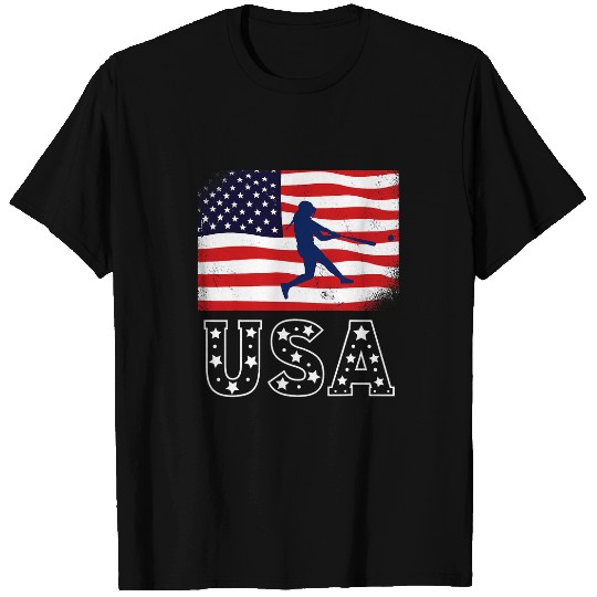 USA Flag Team Softball 4th of July Softball Tee Men Women T-Shirts