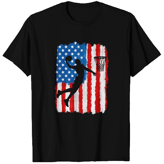 American Patriotic Basketball 4th Of July US Flag Men Boys T-Shirts