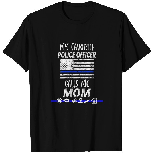 Womens s Flag Graphic for Mom of Police Mothers Day Oversized T-Shirts