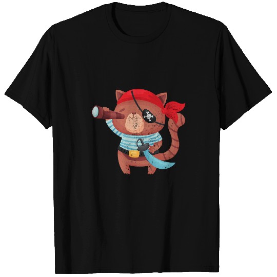 Halloween Party Costume Pirates Cute Brown Cat Pirate T-Shirts