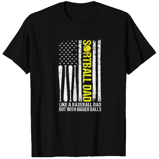 Fathers day Softball Dad like A Baseball Dad with USA Flag T-Shirts