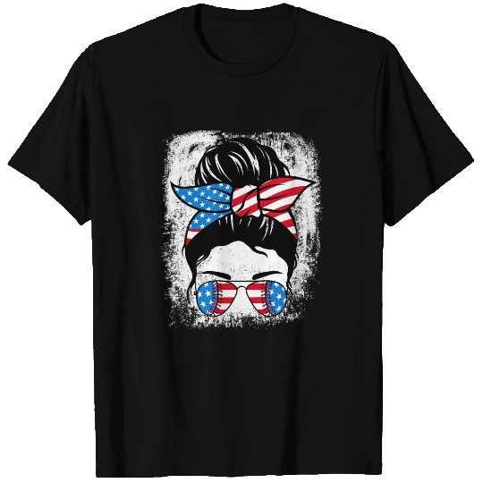 Bleached Softball Baseball Mom Life Messy Bun 4th of July 1 T-Shirts