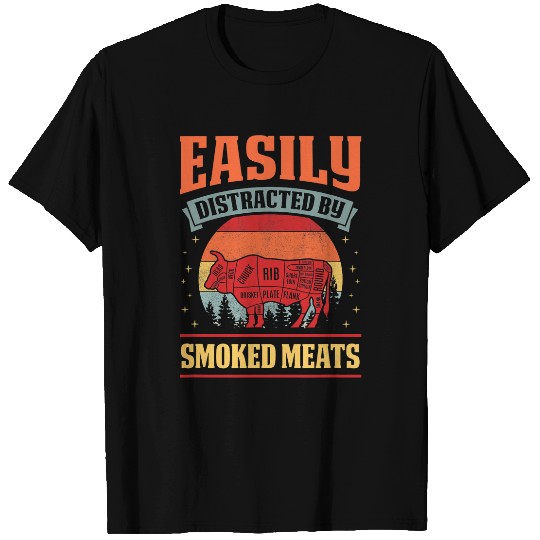 Cow Lover Easily Distracted By Smoked Meats Grill Dad Beef Cow T-Shirts