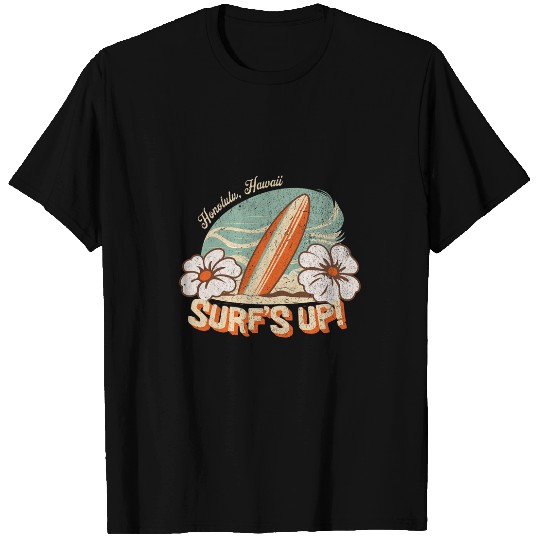 Womens Summer Tropical Paradise Beach Surfs Up Retro Vintage T-Shirts