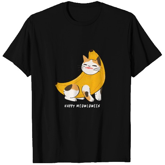 Owl Pet Cat in Banana Cat Halloween Costume Happy Meowloween T-Shirts