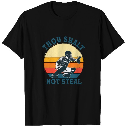Baseball Catcher Thou Shalt Not Steal Religious Retro T-Shirts