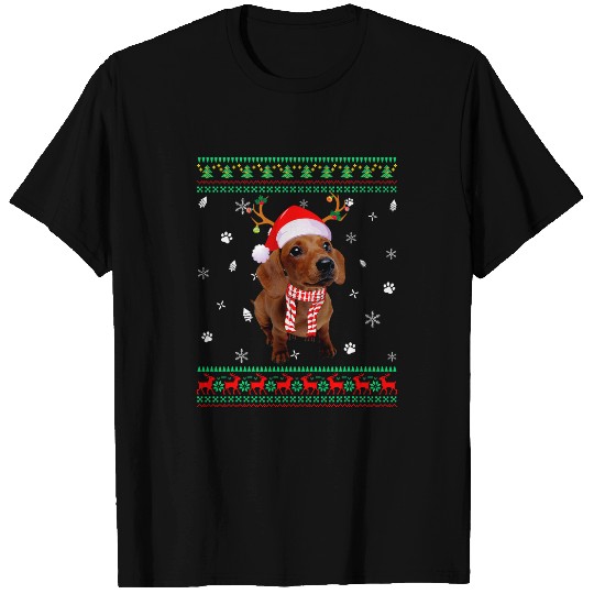 ugly sweater christmas dachshund dog santa reindeer T-Shirts