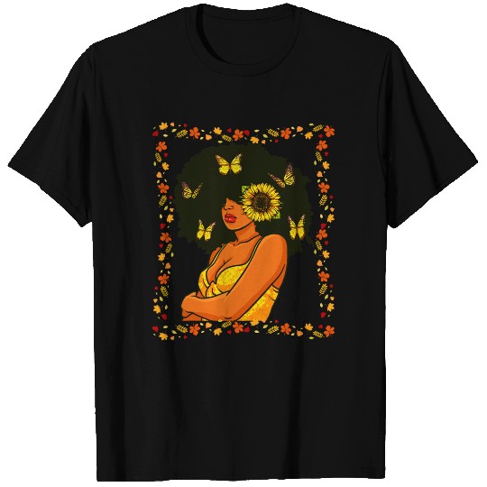 Fall Black Girl Afro Butterfly Melanin Sunflower Women Girl 21 T-Shirts