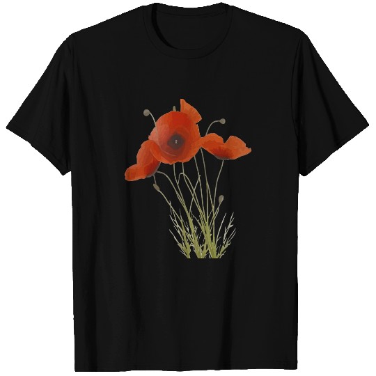 Delicate Red Poppies Wildflower Floral Bouquet T-Shirts