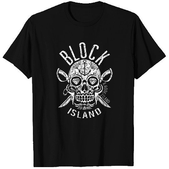 Block Island RI Rhode Island Halloween Sugar Skull Pirate T-Shirts