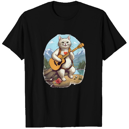 Cute Cat Owner Guitar Player Camping Guitarist I Pet Cats T-Shirts