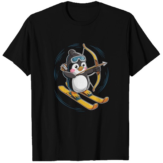 Penguin Pet Skiing And Archery Winter Sport Skis Archery T-Shirts