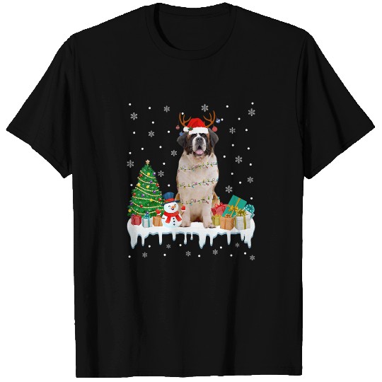 Cute Santa Bernard Dog Christmas Lights Pajama T-Shirts