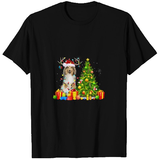 Dog Shetland Sheepdog Dog Santa Hat Reindeer Christmas Lights T-Shirts