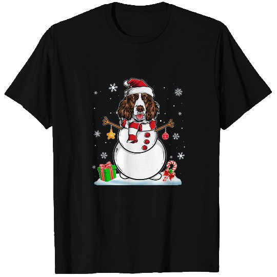 Funny Christmas English Springer Spaniel Dog Santa Snowman T-Shirts