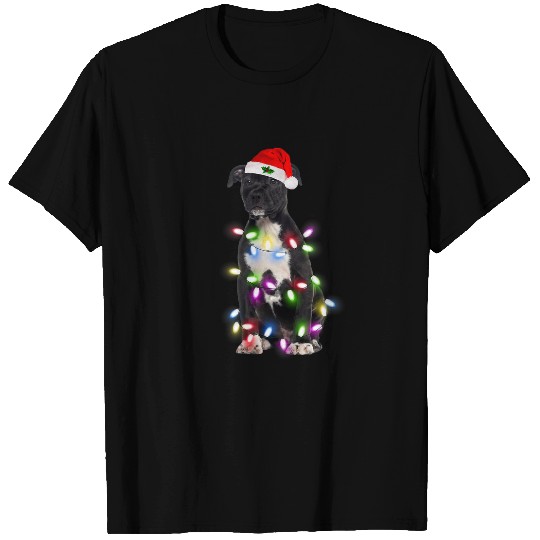 Dog Staffordshire Bull Terrier Santa Christmas Tree Lights Xmas T-Shirts