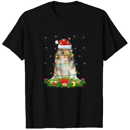 Dog Shetland Lighting xmass Santa Shetland Sheepdog Christmas T-Shirts