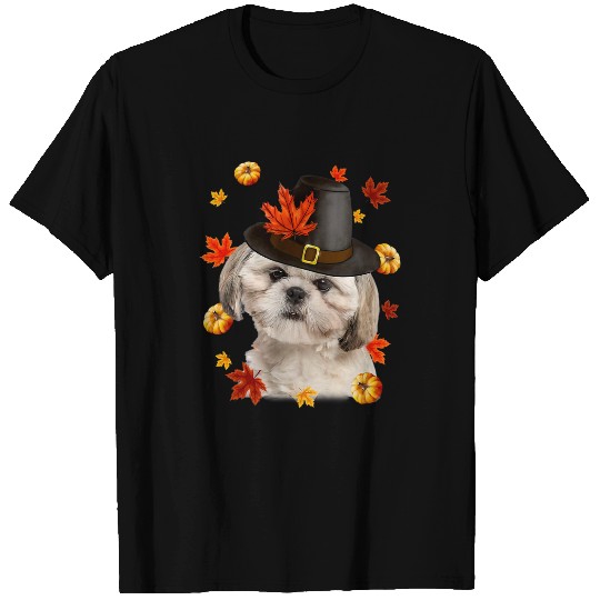 Funny Shih Tzu Dog Pilgrim Hat Fall Happy Thanksgiving T-Shirts