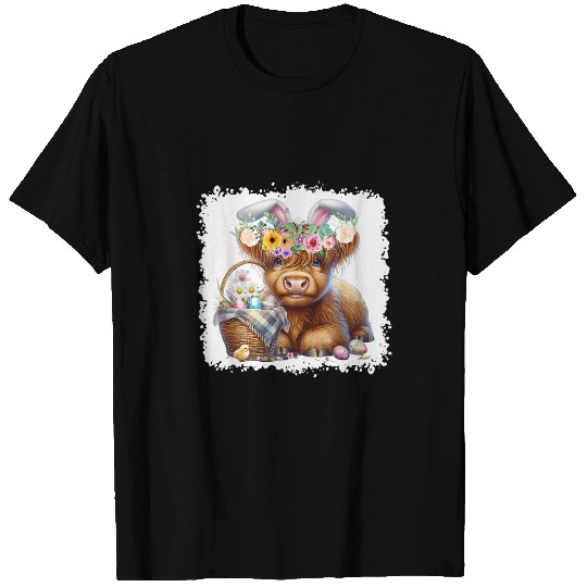 Baby Highland Cow Flowers Easter Eggs Bunny Ear Cow Lover 21 T-Shirts