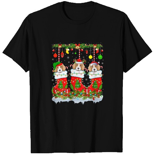 Funny Foxhound Dog In xmass Socks Lights Christmas T-Shirts