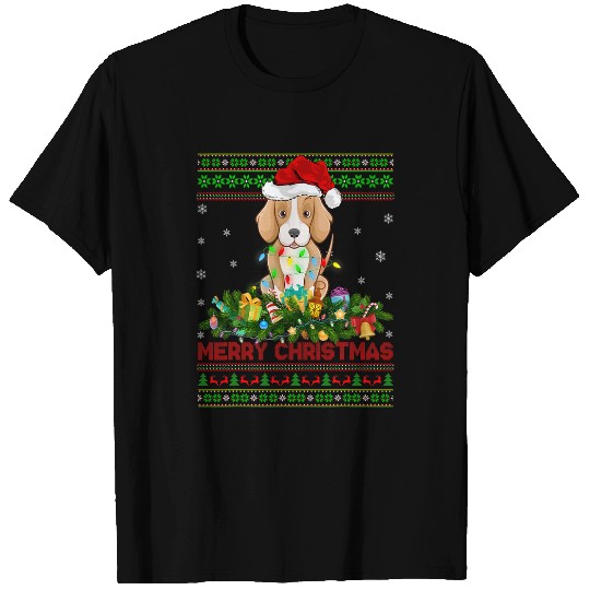 Funny xmass Lighting Tree Santa Ugly Foxhound Dog Christmas T-Shirts