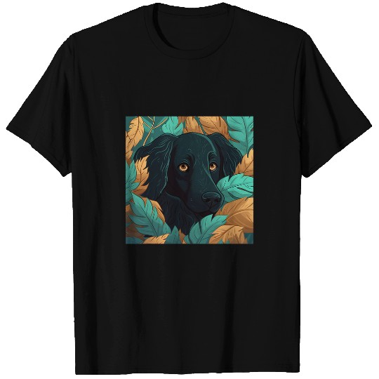 Flat Coated Retriever Dog Dad Plant Lover Hiding in Leaves T-Shirts