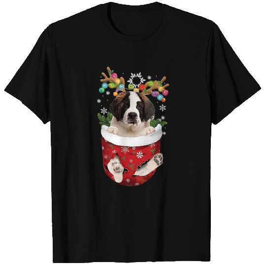 Pocket Bernard Santa Dog Christmas Pajamas For Boys Girl T-Shirts