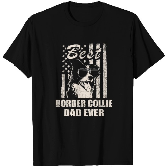 bests Border Collie Dad Ever vintages Retro flag Dog Dad T-Shirts