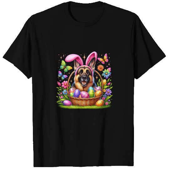 Cute Bunny German Shepherd Dog Easter Eggs Basket Easter Day T-Shirts