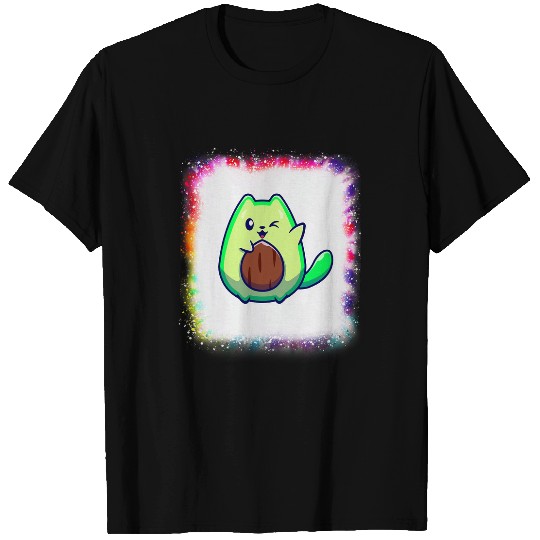 Avocado Cat Veganism Lover Dad Mom Tie Dye Bleached T-Shirts