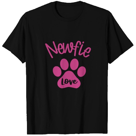 I Love My Newfoundland Dog Newfie Mom Big Dog Pink Paw Print T-Shirts