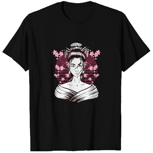 Geisha Girl In Kimono Sakura Cherry Blossom Japanese T-Shirts