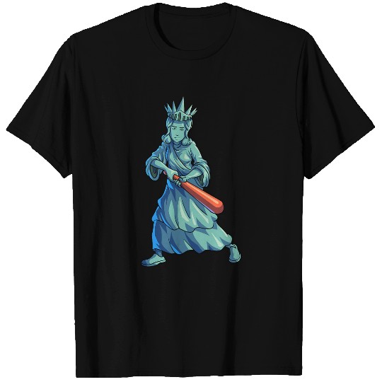 Baseball Statue Liberty 4th Of July Men Boys Softball T-Shirts
