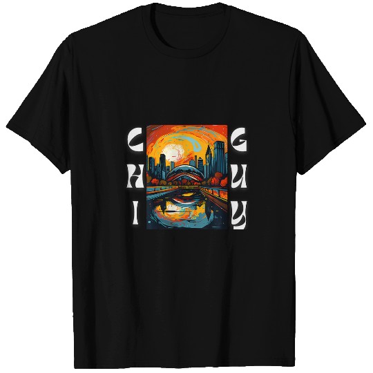 Chicago Skyline Bean Chi Guy Love Chicago Abstract Art T-Shirts