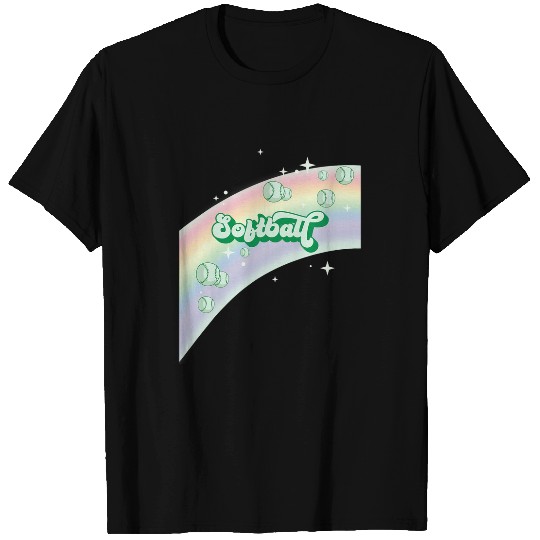 I Love Softball Pastel Rainbow Stars Aesthetic Kelly Green T-Shirts