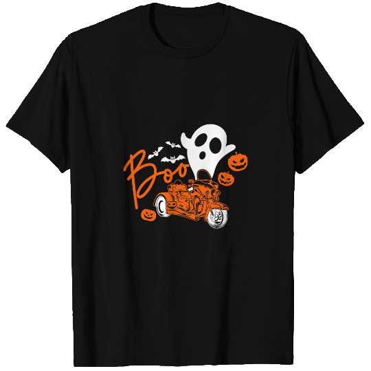 ghosts Riding Trike Motorcycle Funny Halloween Pumpkin Kids T-Shirts