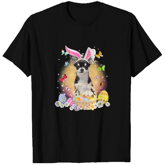 Black Chihuahua Bunny Dog With Easter Eggs Basket T-Shirts