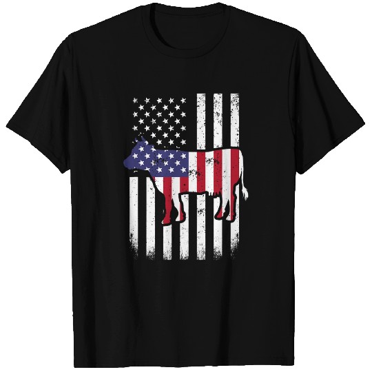 Cow Lover American Flag USA 4th Of July Cattle Cow For Men Women T-Shirts