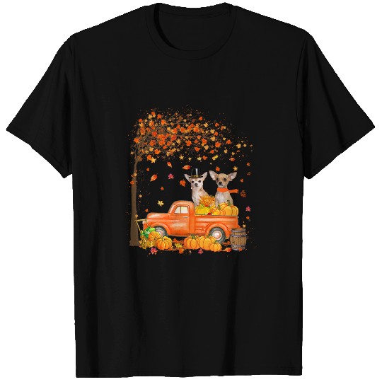 Chihuahua On Pumpkin Truck Thanksgiving Dog Lover T-Shirts