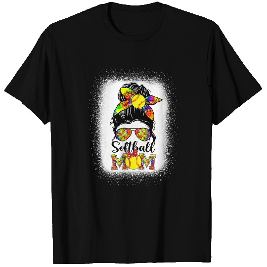Bleached Softball Mom Life Tie Dye Messy Bun Baseball Mom T-Shirts