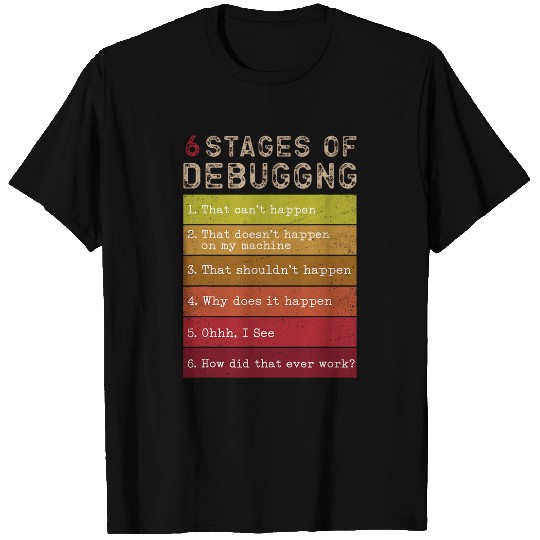 6 Stages of Debugging Computer Programmer Coding geek T-Shirts
