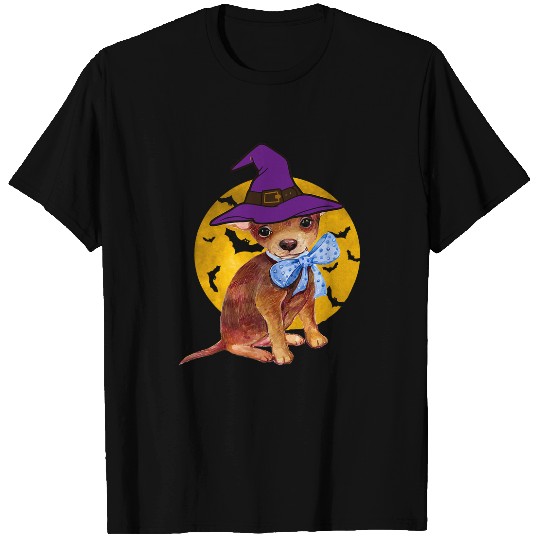 Chihuahua Witch Hat Funny Halloween Dog Lover T-Shirts