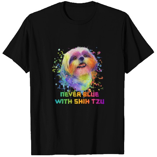 Never Blue with Shih Tzu Funny Dog Dad Humor Fur Dad Shitzu T-Shirts