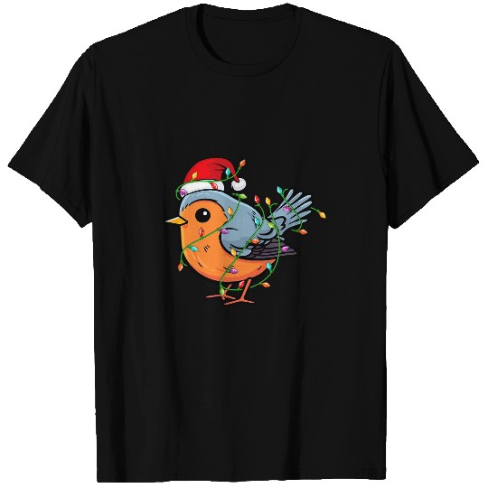 Robin Birds Wearing Santa Hat xmass Robin Lover Christmas T-Shirts