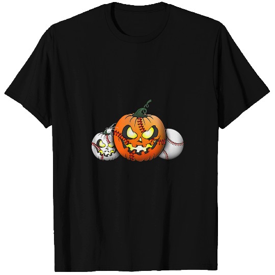 Funny Baseball Player Horror Pumpkin Baseball Halloween T-Shirts