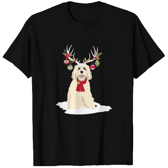 Cute Labradoodle Doodle Christmas Reindeer Graphic Holiday T-Shirts