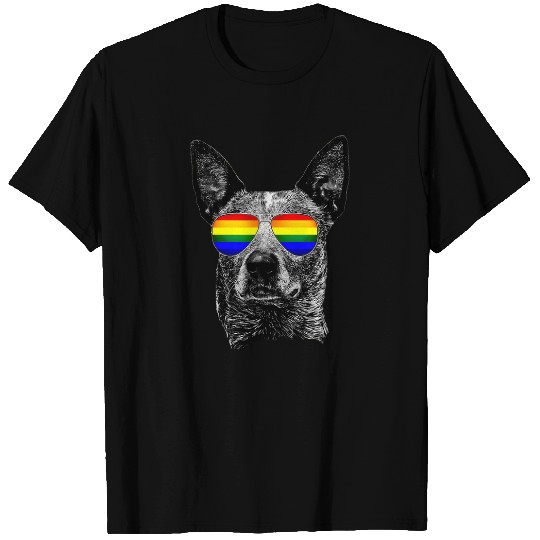 Gay Pride Dog Shades Sunglasses LGBT LGBTQ Blue Heeler T-Shirts